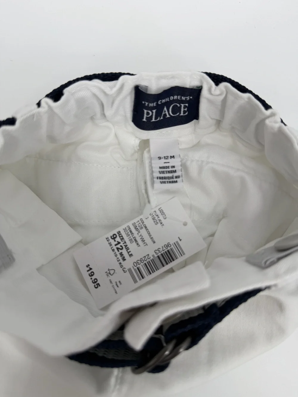 NWT The Children's Place White Chino Shorts with Navy & White Striped Belt